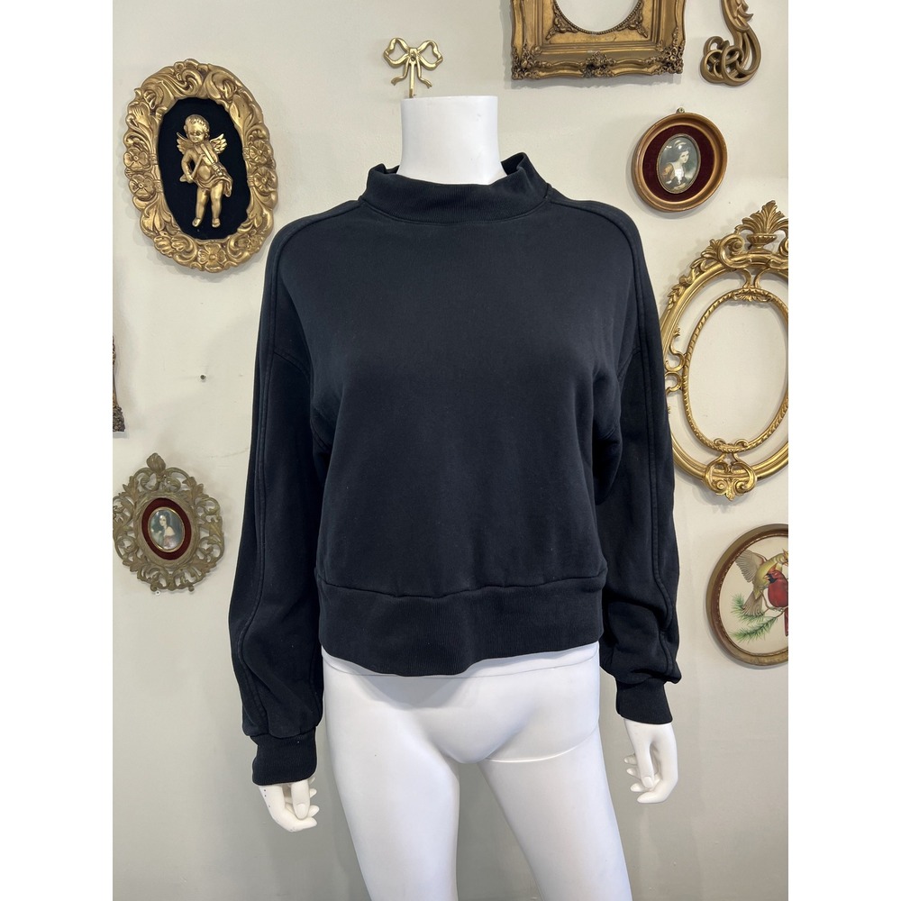 Everlane Black Organic Cotton Mock Neck Cropped Sweatshirt Size Small